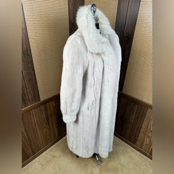 STUNNING VINTAGE FULL LENGTH IVORY CREAM MINK & FOX COLLAR FUR COAT JACKET XL - Picture 3 of 10